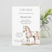 Witte Paard Roze Boog Bloemen Verjaardag Kaart (Staand voorkant)