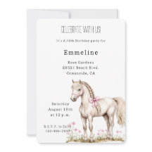 Witte Paard Roze Boog Bloemen Verjaardag