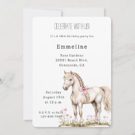 Witte Paard Roze Boog Bloemen Verjaardag Kaart
