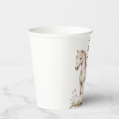 Witte Paard Roze Boog Bloemen Verjaardag Papieren Bekers (Rechts)