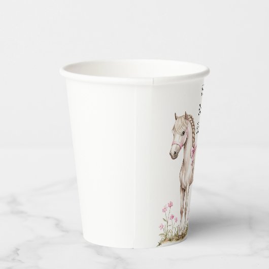Witte Paard Roze Boog Bloemen Verjaardag Papieren Bekers (Rechts)