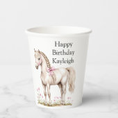 Witte Paard Roze Boog Bloemen Verjaardag Papieren Bekers (Voorkant)