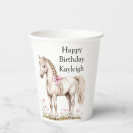Witte Paard Roze Boog Bloemen Verjaardag Papieren Bekers