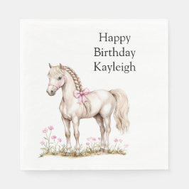 Witte Paard Roze Boog Bloemen Verjaardag Servet