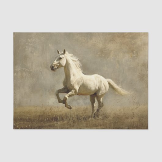 Witte Paard Running Olie Schilderen Decoupage Tissuepapier (Voorkant)