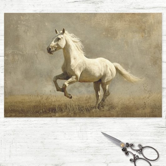 Witte Paard Running Olie Schilderen Decoupage Tissuepapier