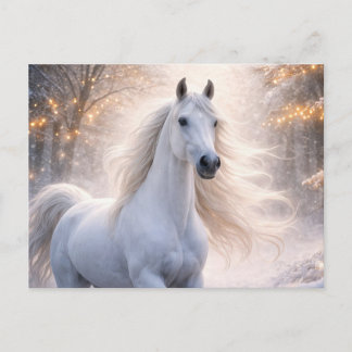 Witte Paard Sneeuw Kerst Seizoensgroeten Feestdagenkaart