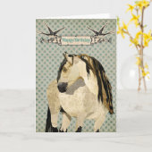 Witte Paard Verjaardag Kaart (Gele Bloem)