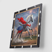 Witte Paard Vuurwerk Patriottisch Vierkante Klok (Hoek)