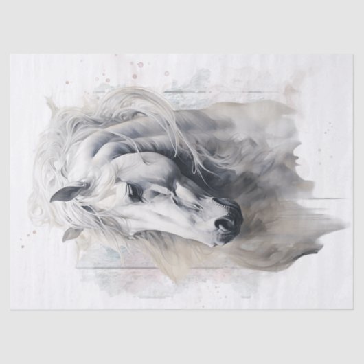 Witte Paard Waterverf Decoupage Tissuepapier (Voorkant)