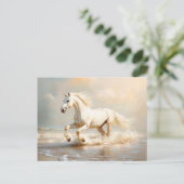 Witte paarden aan de strand briefkaart (Staand voorkant)