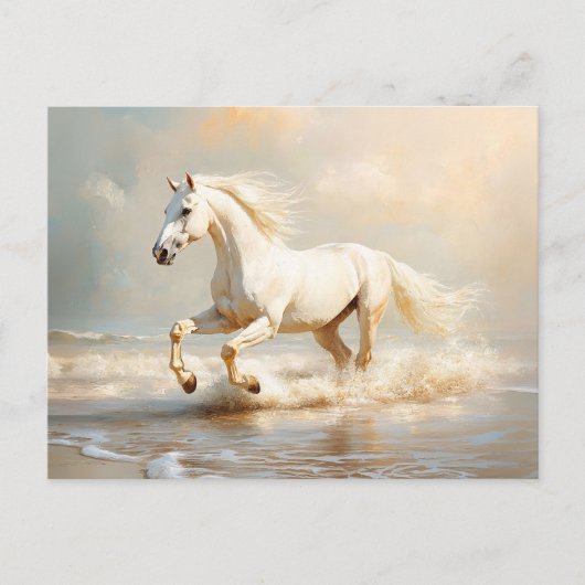Witte paarden aan de strand briefkaart (Voorkant)