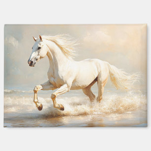 Witte paarden aan de strand magneet