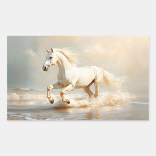 Witte paarden aan de strand rechthoekige sticker