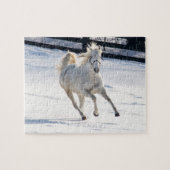 Witte paarden die op sneeuw lopen legpuzzel (Horizontaal)