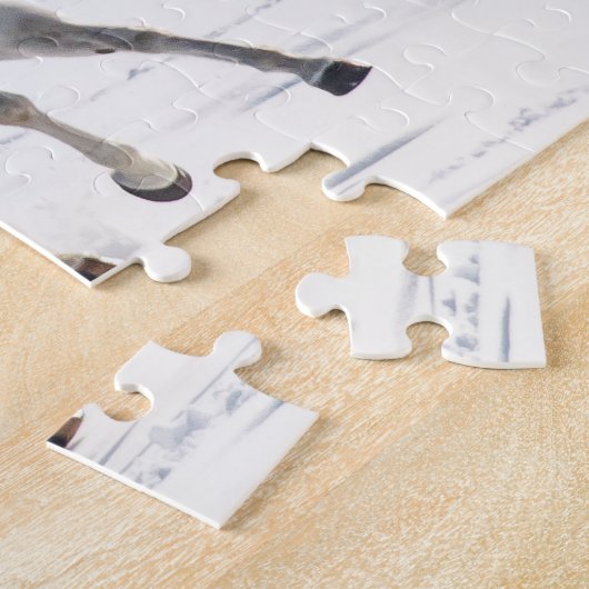 Witte paarden die op sneeuw lopen legpuzzel (Zijkant)