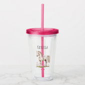 Witte paarden en bloemen acryl drinkbeker (Voorkant)