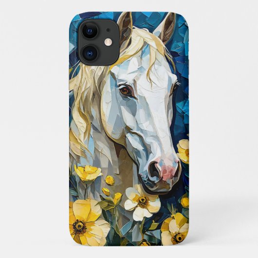 Witte paarden en bloemen Case-Mate iPhone case (Achterkant)