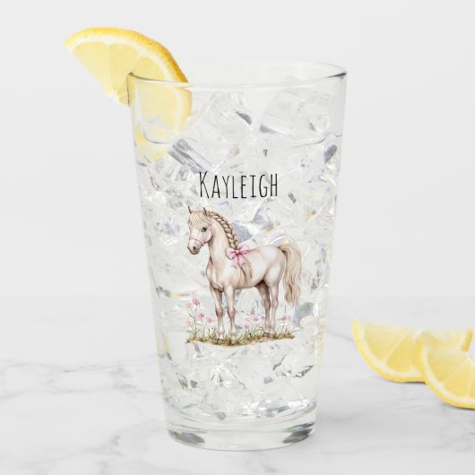 Witte paarden en bloemen glas (Voorkant ijs)