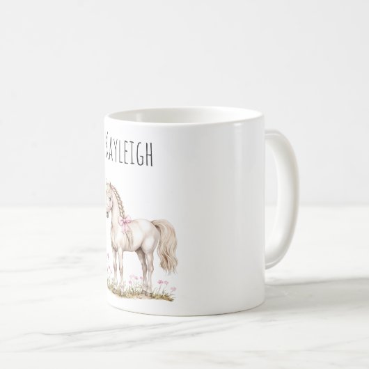 Witte paarden en bloemen koffiemok (Voorkant rechts)