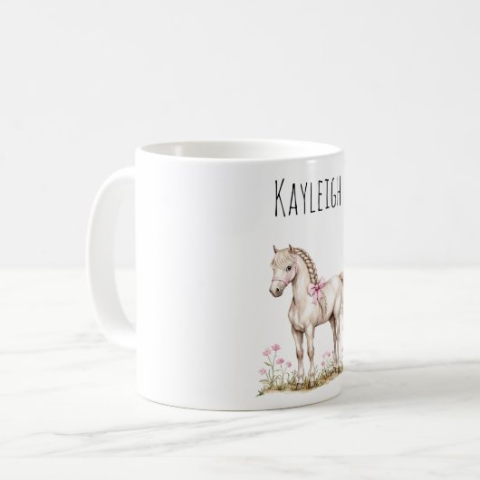 Witte paarden en bloemen koffiemok (Voorkant links)