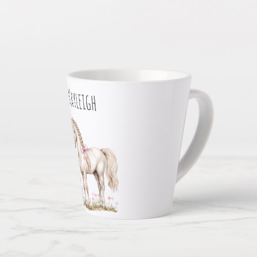 Witte paarden en bloemen latte mok (Rechterhoek)