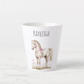 Witte paarden en bloemen latte mok (Voorkant)