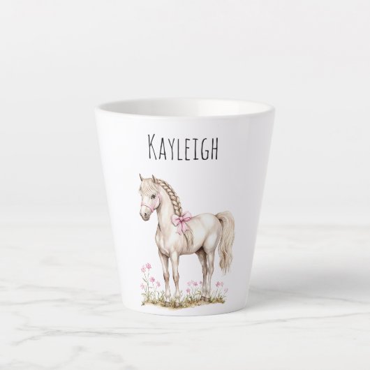 Witte paarden en bloemen latte mok (Voorkant)