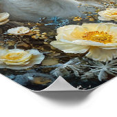 Witte paarden en bloemen poster (Hoek)