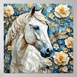 Witte paarden en bloemen poster