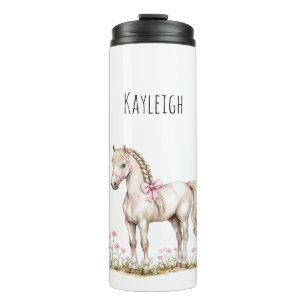 Witte paarden en bloemen thermosbeker