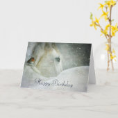 Witte paarden en vogel in een winterzondag kaart (Gele Bloem)