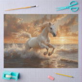 Witte paarden galopperen door oceaangolven tissuepapier (Craft)