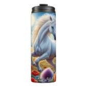 Witte paarden galopperen onder maanlicht thermosbeker (Voorkant)