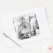 Witte Paarden Gepersonaliseerd Ex-Libris Vierkante Sticker (Envelop)