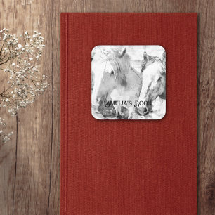 Witte Paarden Gepersonaliseerd Ex-Libris Vierkante Sticker