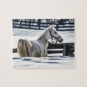 Witte paarden in sneeuw legpuzzel