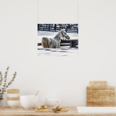 Witte paarden in sneeuw poster (Keuken)