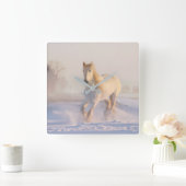 Witte paarden in sneeuwwandklok vierkante klok (Huis)