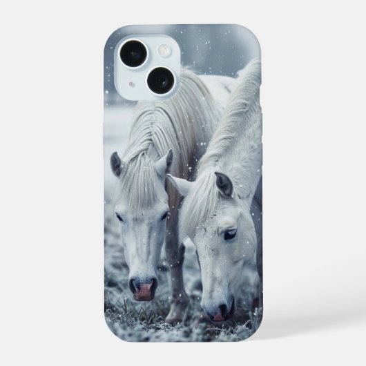 Witte paarden iPhone 15 case (Achterkant)
