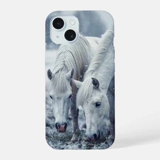 Witte paarden iPhone 15 case (Achterkant)