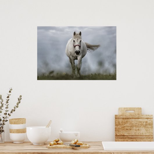 Witte paarden lopen poster (Keuken)