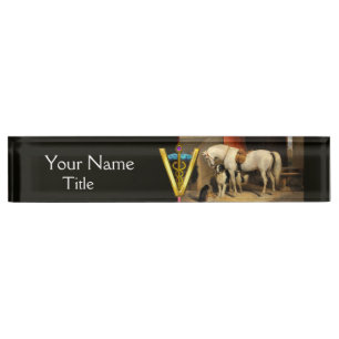 Witte paarden met honden / CADUCEUS VETERINAIR SYM Naambordje
