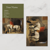 Witte paarden met honden, groen visitekaartje (Voorkant / Achterkant)