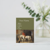 Witte paarden met honden, groen visitekaartje (Staand voorkant)