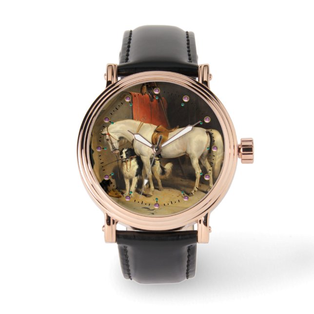Witte paarden met honden horloge (Voorkant)