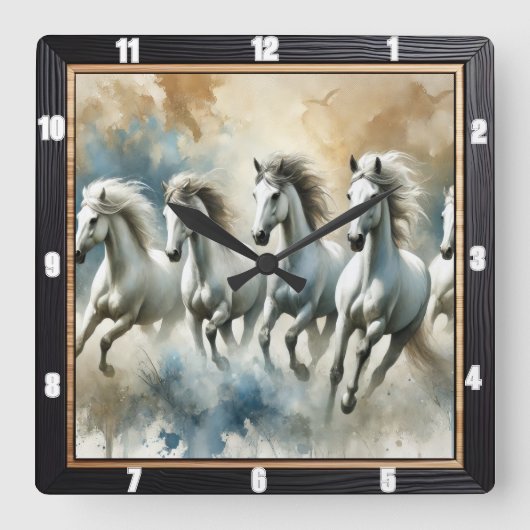 Witte paarden modern vierkante klok (Voorkant)