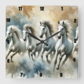 Witte paarden moderne galopperende beweging vierkante klok (Voorkant)