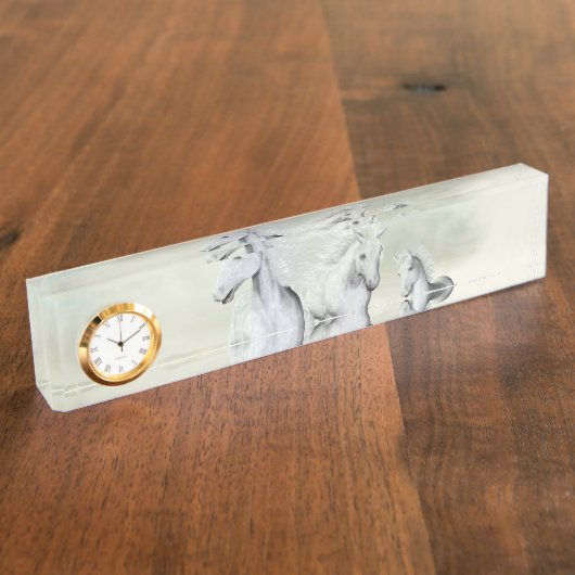 Witte paarden op het strand naambordje (Zijkant)