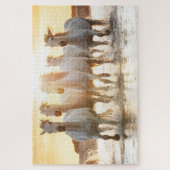 Witte paarden op strand op zonsondergang legpuzzel (Verticaal)